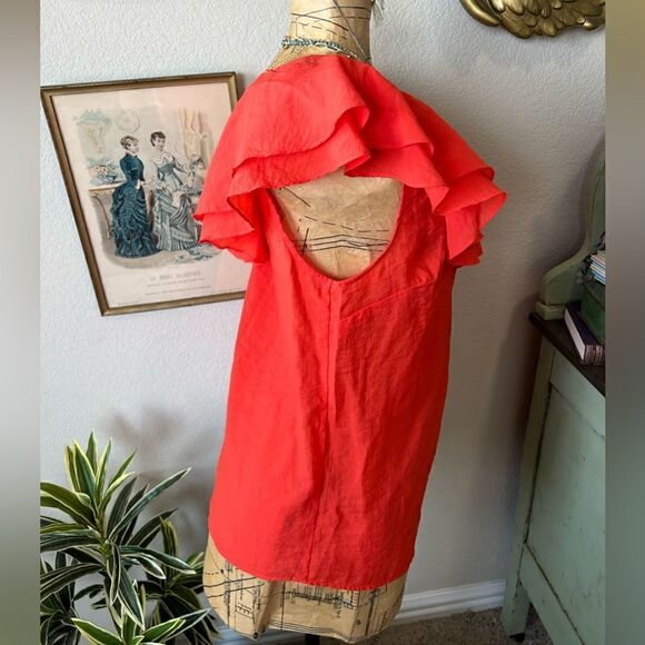 Blu Pepper NWT Plus Red Orange Sleeveless Asymmetrical Ruffle Blouse Sz 2x - Picture 2 of 9